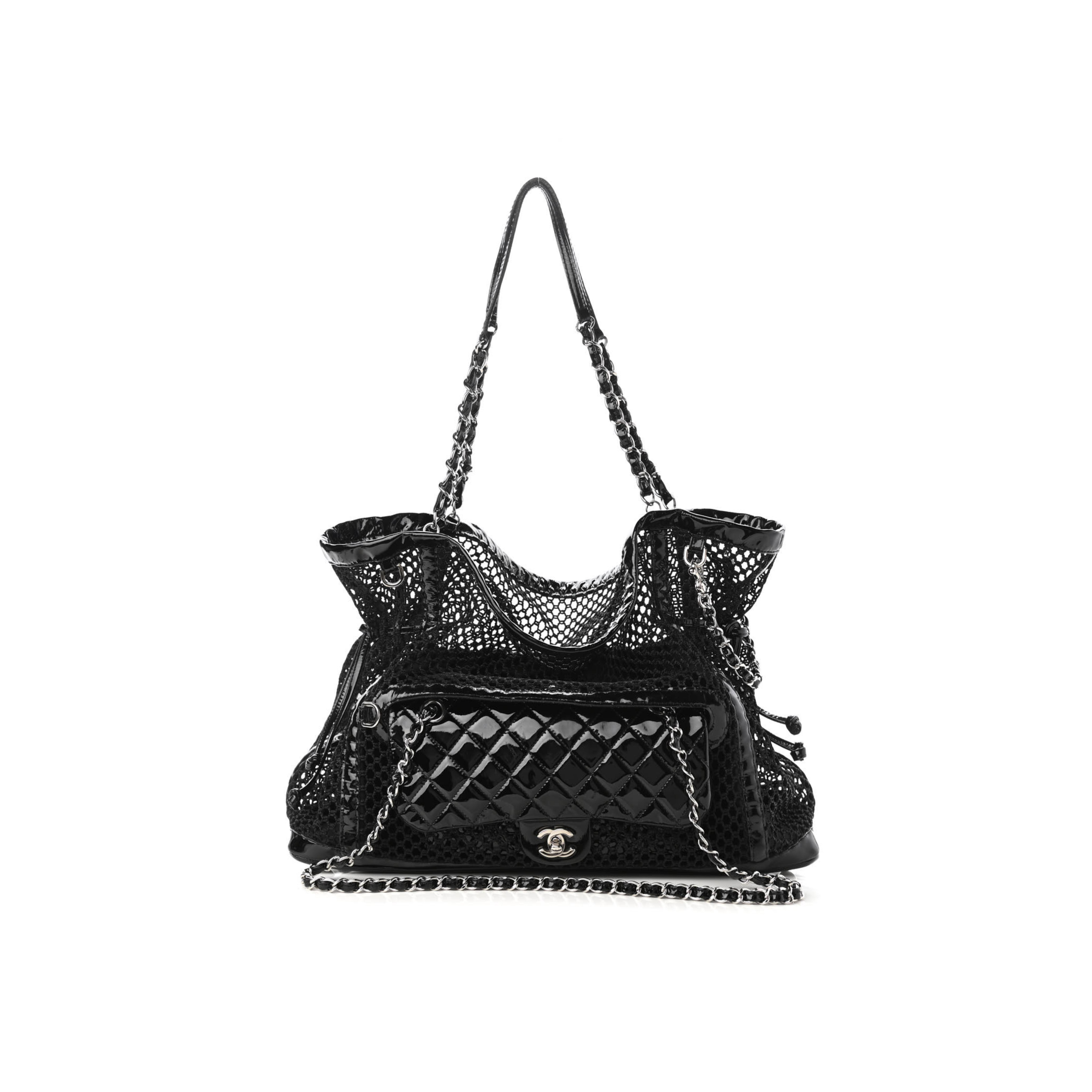 Ch*el patent net large la madrague tote black 1124296 (36*34*12cm)